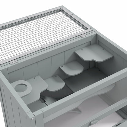 PawHut Wooden Hamster Cage Mouse Mice Rodent Small Animals Hutch Exercise Play House 60 x 35 x 42cm, Grey