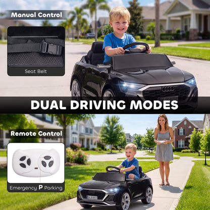 AIYAPLAY Audi Q8 etron Sportback Licensed Ride on Car with Remote Control, Four-Wheel Suspension, Soft Start for Ages 3-4, Black