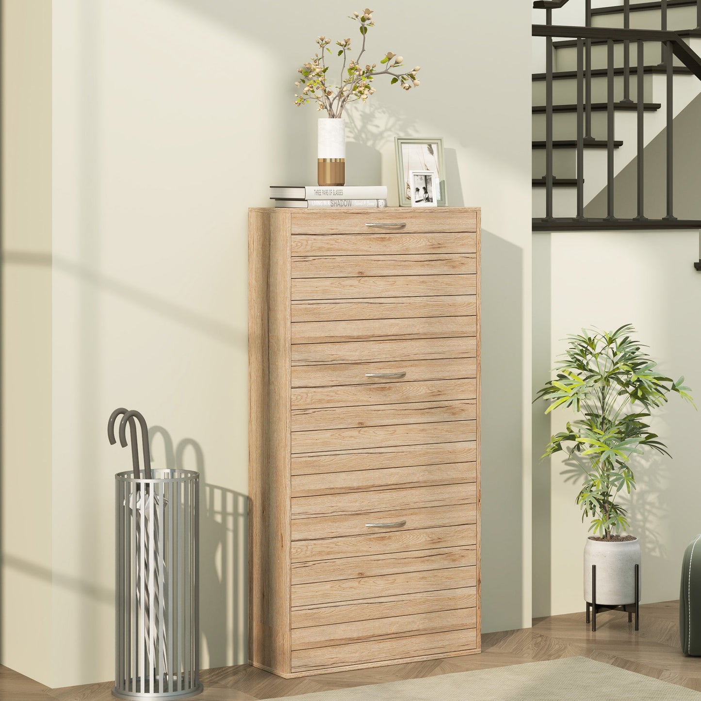 HOMCOM 12-Shoe Flip Drawer Storage Cabinet - Brown Wood-Effect