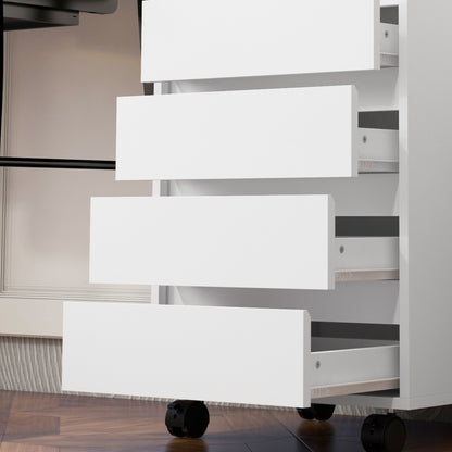 HOMCOM Four-Drawer Office Filing Cabinet, with Wheels - White