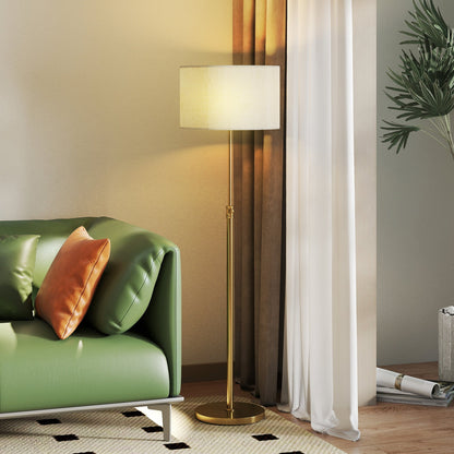 HOMCOM Floor Lamp with Remote, Height Adjustable Standing Lamp with Linen Shade, Dimmable with 3000K-6000K Adjustable Colour Temperatures, Foot Switch for Living Room Bedroom Office, Gold Tone