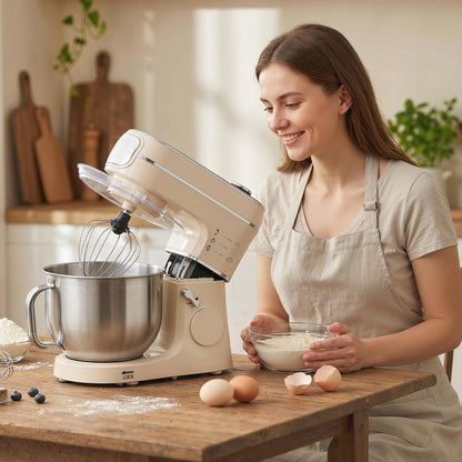 HOMCOM Stand Mixer, 6L 1400W Tilt-Head Food Mixer with 11 Speeds, Pulse & Fermentation Function, LED Display, Cream