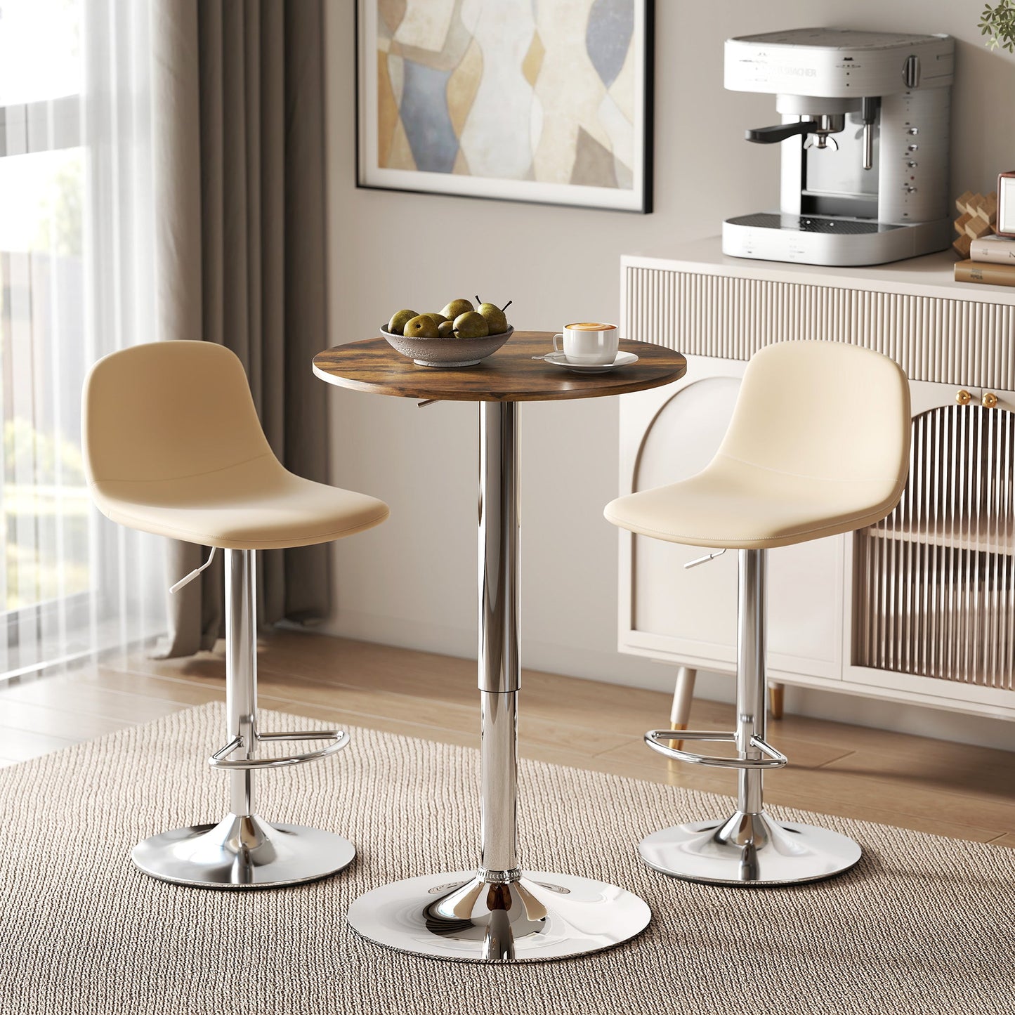 HOMCOM Round Bar Table, 360 Degree Swivel Counter Pub Table with Adjustable Height, for Kitchen, Cafe, Rustic Brown