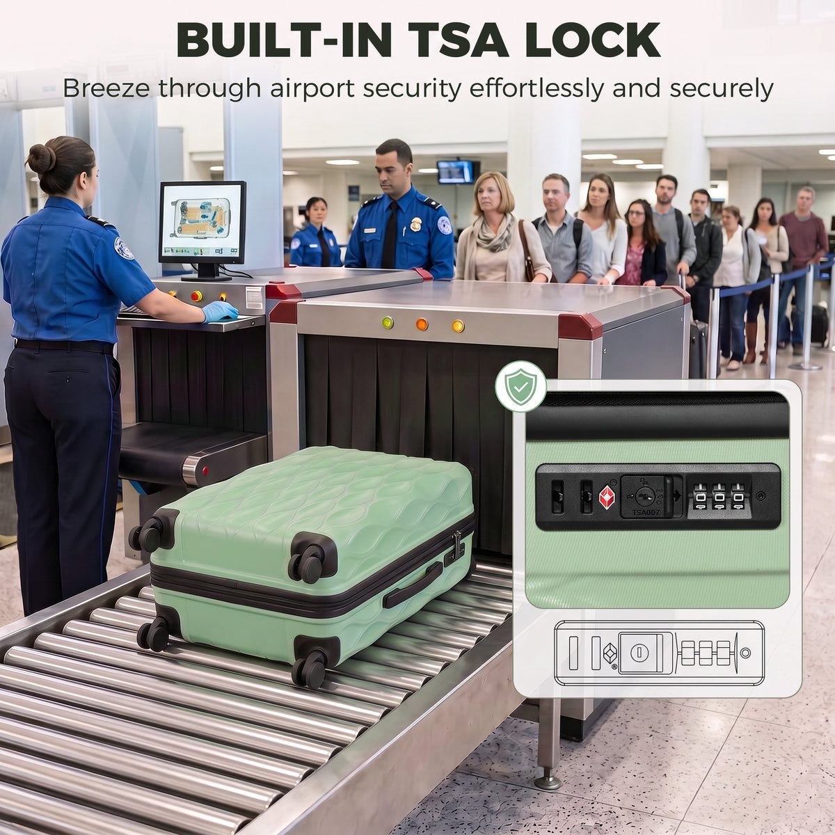 HOMCOM 26Inch 65cm Suitcase, ABS Hard Shell Checked Luggage with TSA Lock, Spinner Wheels, Telescopic Handle, Green