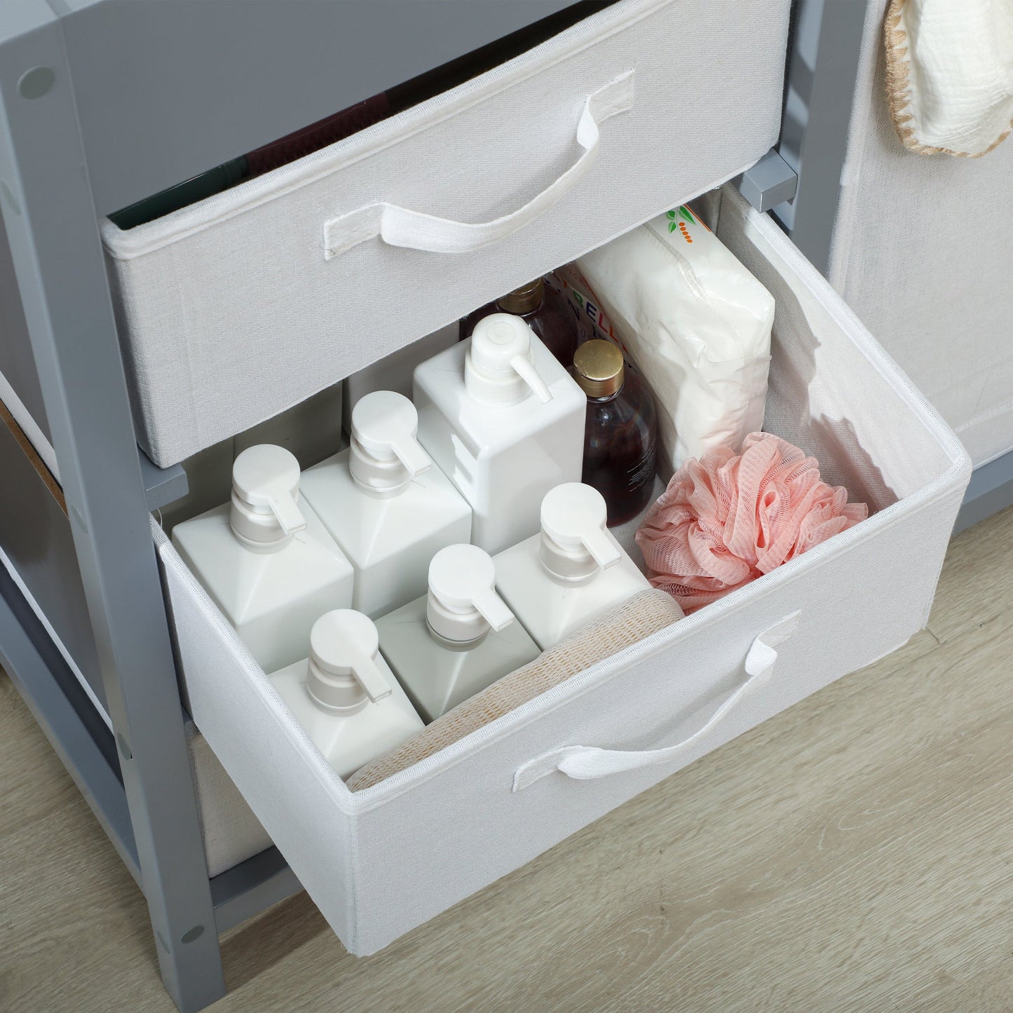 AIYAPLAY Baby Changing Unit with 4 Storage Drawers, Mat for Bedroom Nursery, 84 x 84.5 cm, Grey