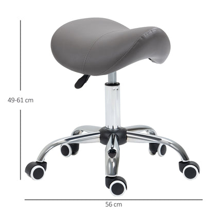 HOMCOM Cosmetic Stool 360\'c2\'b0 Rotate Height Adjustable Salon Massage Spa Chair Hydraulic Rolling Faux Leather Saddle Stool, Grey