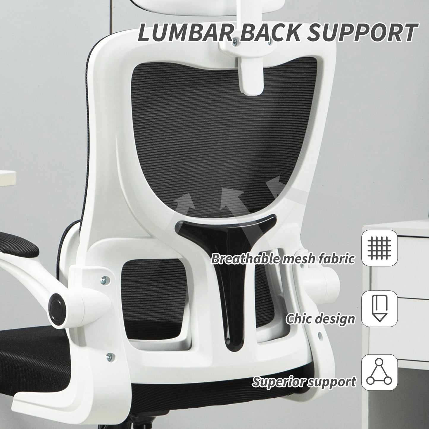 Vinsetto Ergonomic Office Chair, High Back Mesh Computer Desk Chair with Adjustable Headrest and Lumbar Support, Rotatable Armrests, Tilt Function for Home Office, Black