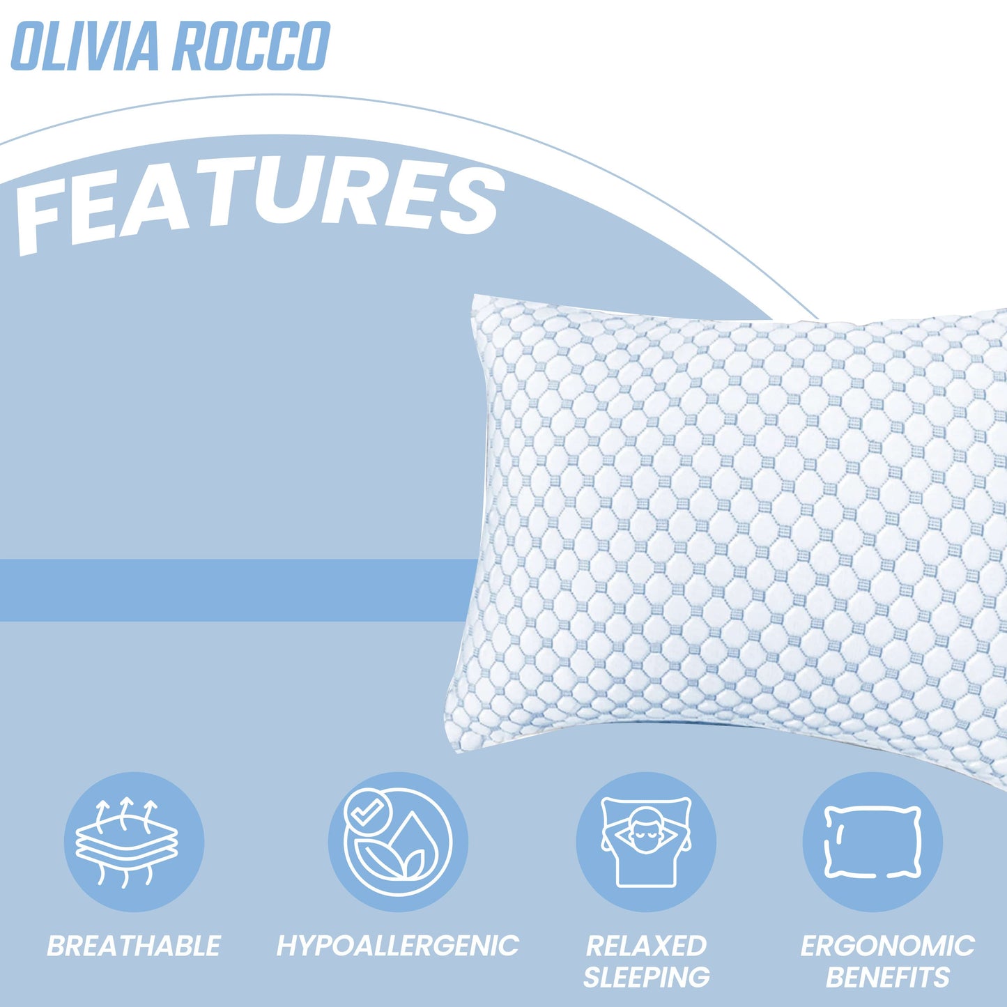 OLIVIA ROCCO Ice Cool Hypoallergenic Cooling Memory Foam Pillow for Cold Night Comfort and Breathable All Night Support Daily