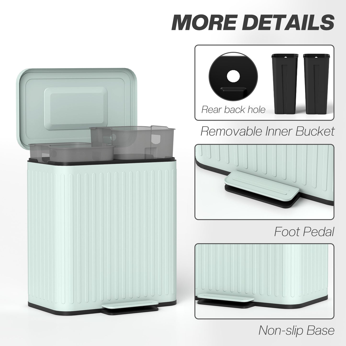 HOMCOM 40L Dual Compartment Rubbish Bin, with Soft-Close Lid - Green