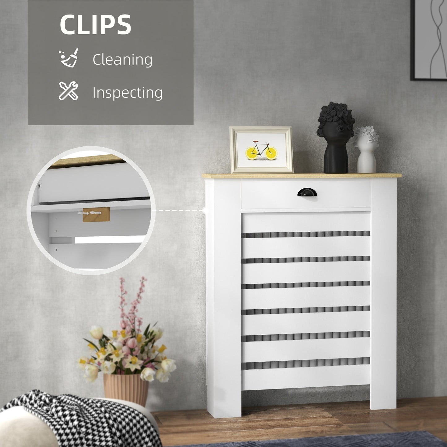 HOMCOM 95.5H x 78Wcm Radiator Cover, with Drawer - White