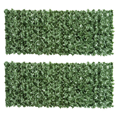 Outsunny 2-Piece Artificial Leaf Hedge Screen Privacy Fence Panel for Garden Outdoor Indoor Decor, Dark Green, 2.4M x 1M