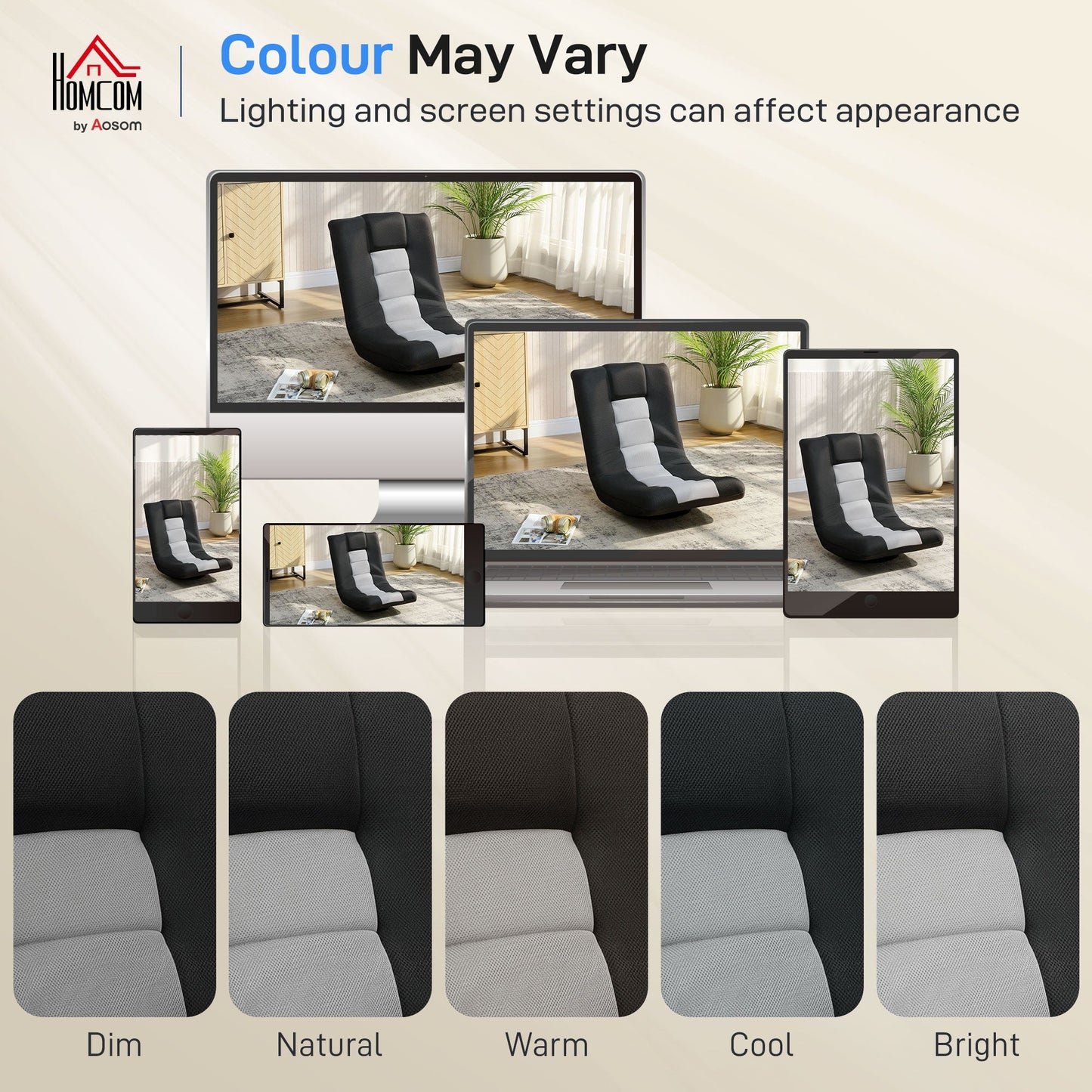 HOMCOM Floor Chair, Folding Floor Sofa with Adjustable Backrest, Wide Seat, Swivel Base, Black