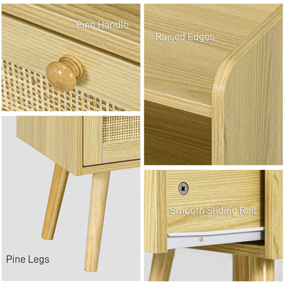 HOMCOM Set of Two Rattan Weave Bedside Tables - Wood Effect