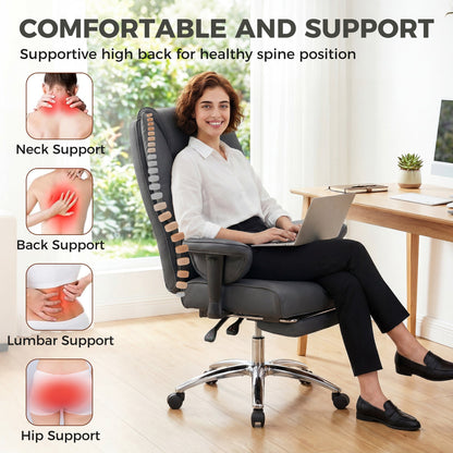 HOMCOM Executive Office Chair, Reclining Desk Chair with Footrest, Adjustable Armrests, Pet Friendly Faux Leather, Black