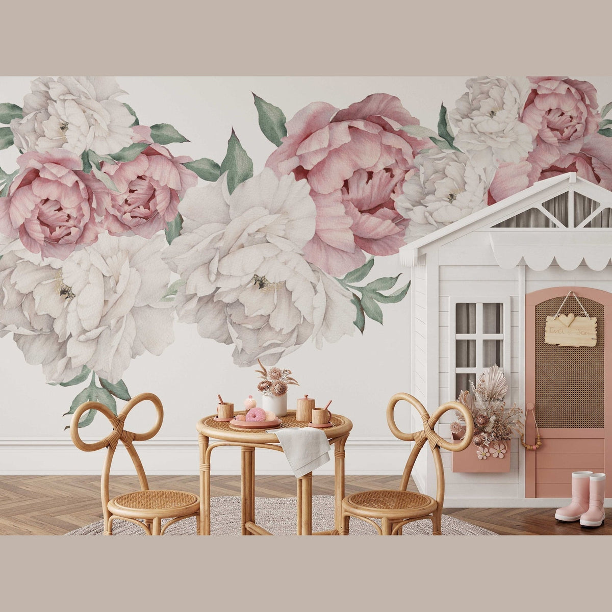 Peony Floral Decals | Self-Adhesive Wall Stickers for Nursery or Home Decor