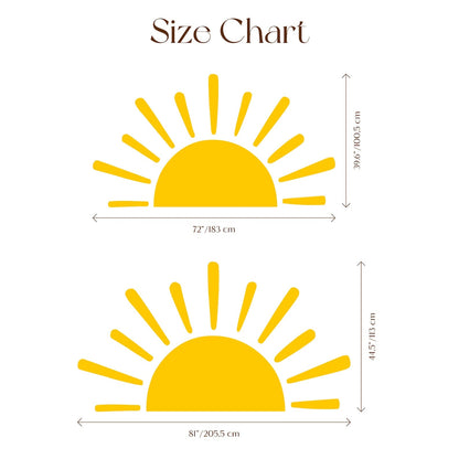 Large Half Sun Wall Decal - Nursery Decor | Kids Room Wall Art | Removable Sunburst Wall Stickers