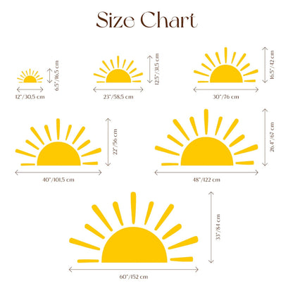 Large Half Sun Wall Decal - Nursery Decor | Kids Room Wall Art | Removable Sunburst Wall Stickers
