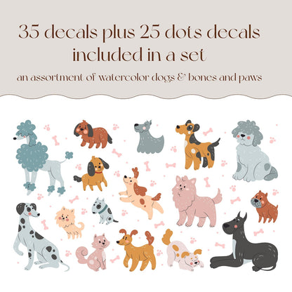 Cute Dog Wall Decals Set for Kids Room Nursery | Self-Adhesive Peel & Stick Dog Stickers