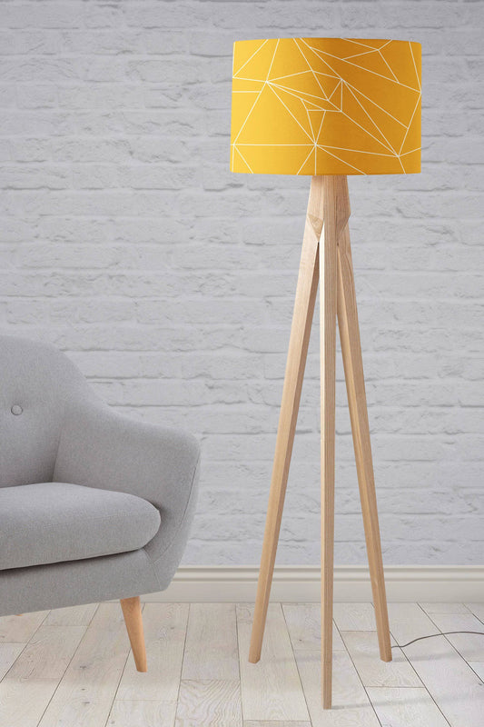Yellow Lampshade with White Lines Geometric Design, Ceiling or Table Lamp Shade