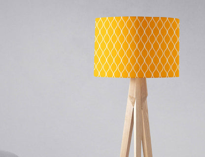 Yellow Lampshade with White Geometric Design, Ceiling or Table Lamp Shade