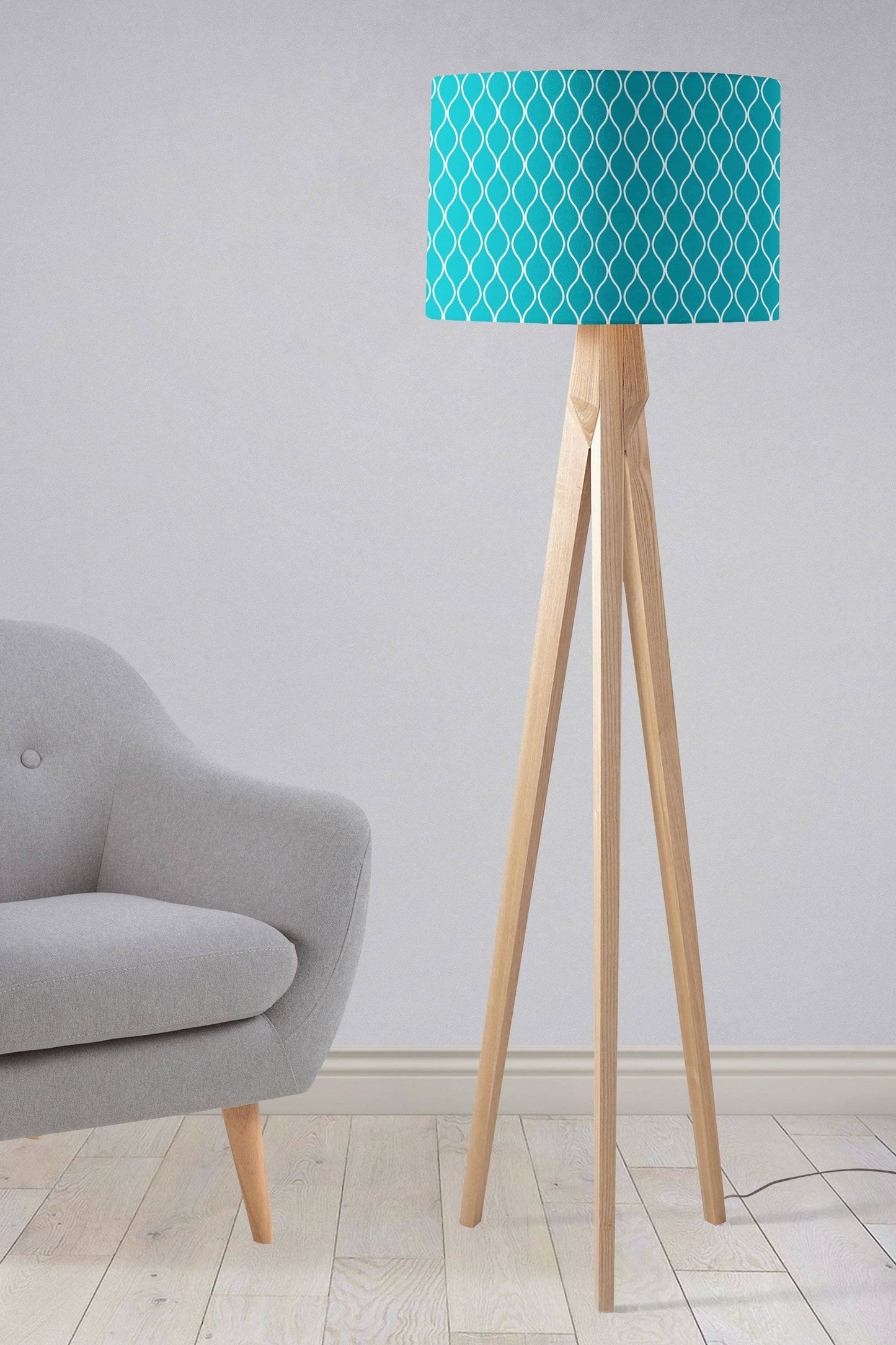 Turquoise Lampshade with a White Geometric Design, Ceiling or Table Lamp Shade