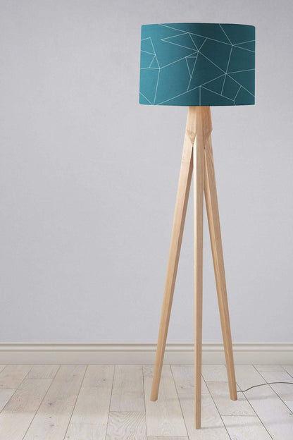 Teal Lampshade with White Lines Geometric Design, Ceiling or Table Lamp