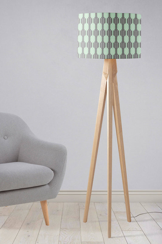 Grey Lampshade with a Mint Green Geometric Design, Ceiling or Table Lamp Shade