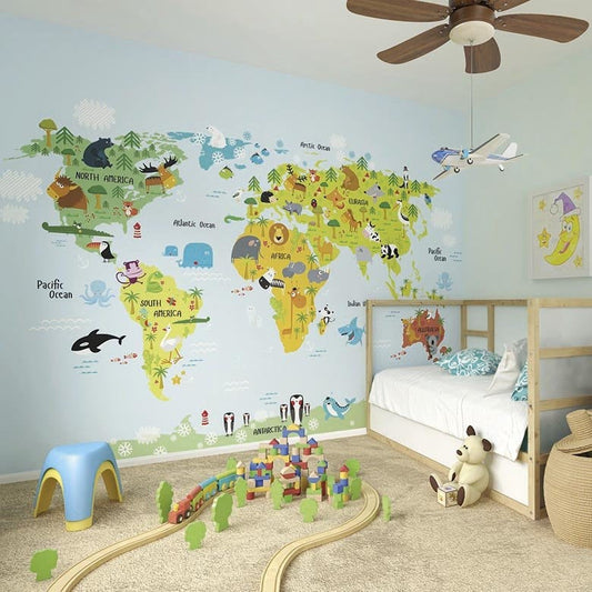 The Whole Wide World Map Wall Mural, Self adhesive removable wallpaper, peel and stick, temporary wallpaper, wall art