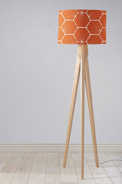 Orange Lampshade with a White Hexagon Design, Ceiling or Table Lamp Shade