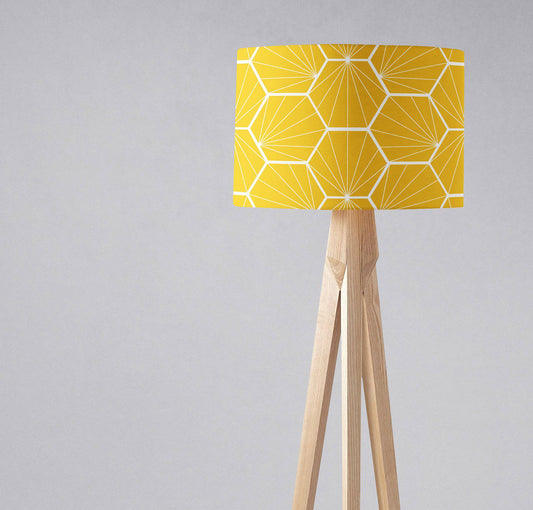 Yellow Lampshade with a White Hexagon Design, Ceiling, Table Lamp Shade
