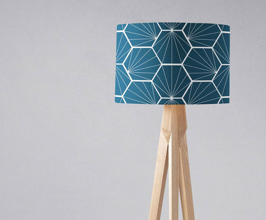 Peacock Blue Lampshade with a White Hexagon Design, Ceiling  or Table Lamp Shade
