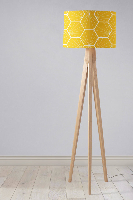 Yellow Lampshade with a White Hexagon Design, Ceiling, Table Lamp Shade