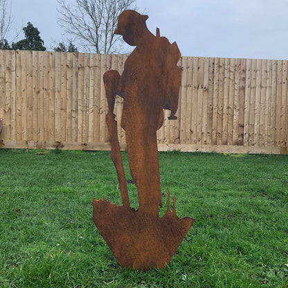 Large Rusty Metal Soldier Garden Statue