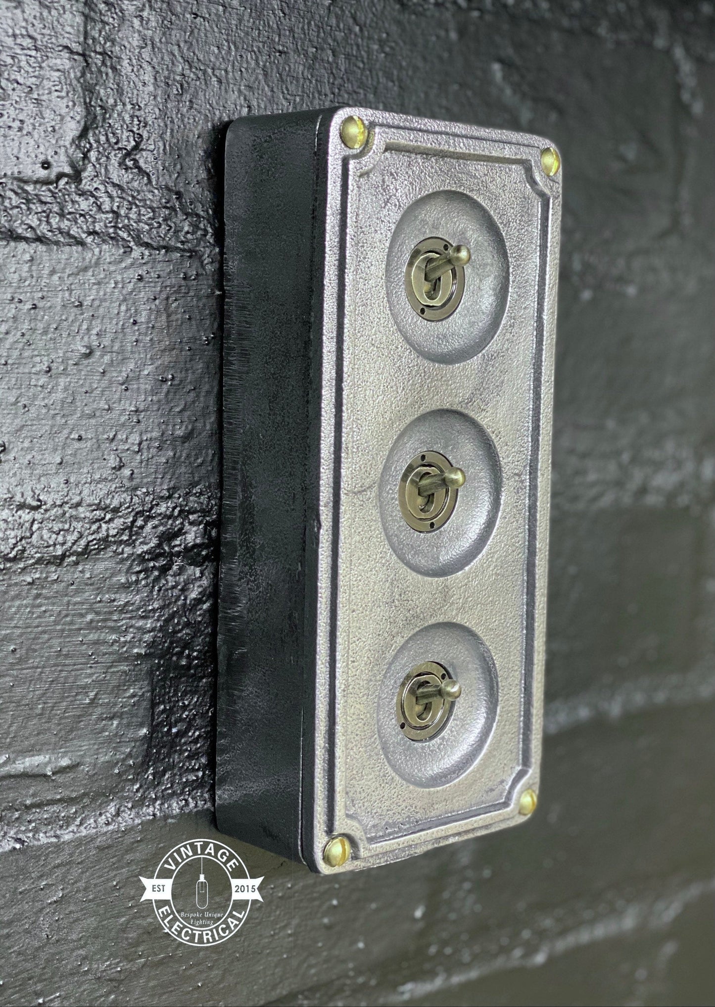 3 Gang 2 Way Solid Cast Metal Surface Mounting Conduit Light Switch Industrial - BS EN Approved Vintage 1950’s Britmac Style