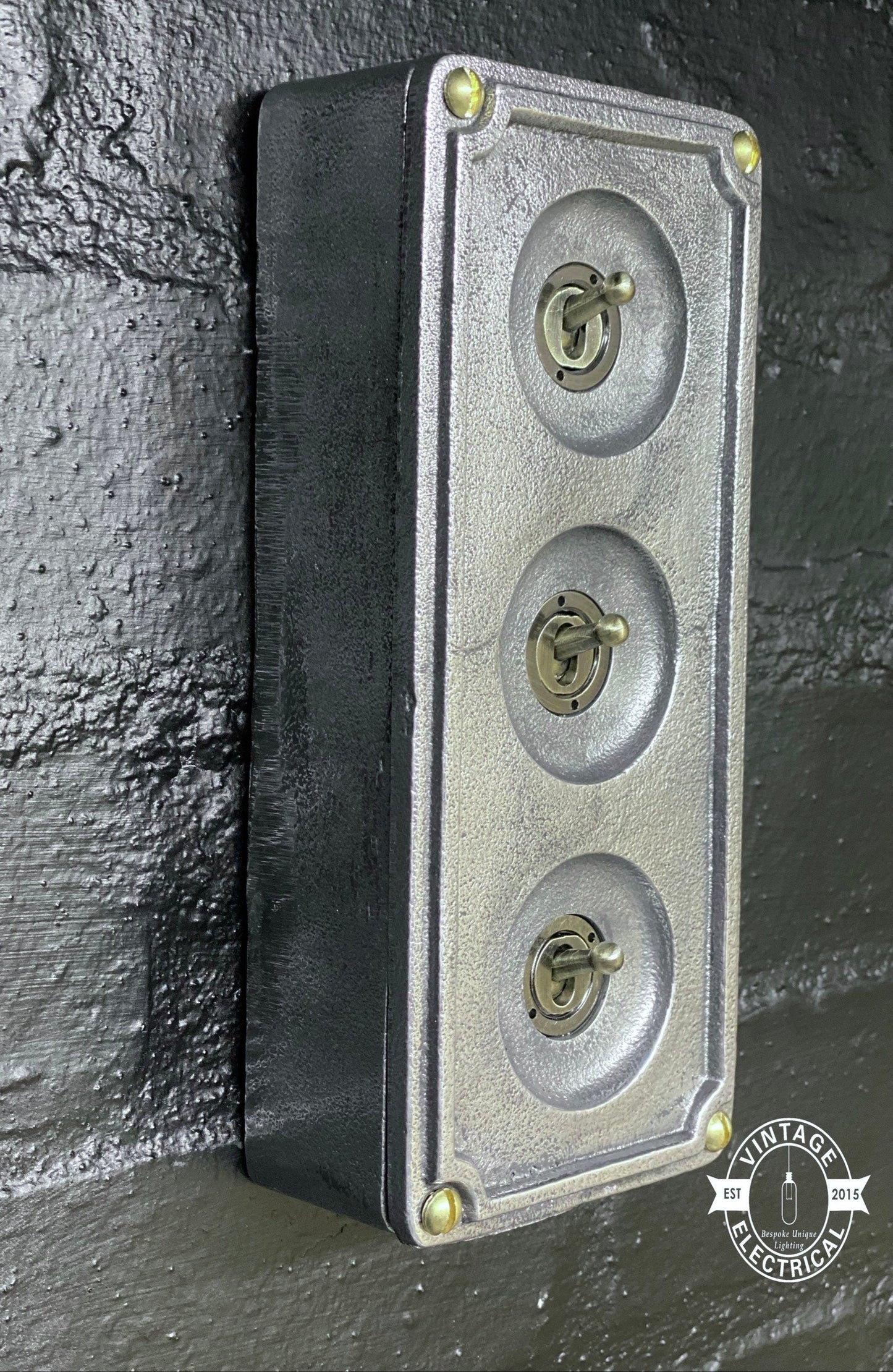 3 Gang 2 Way Solid Cast Metal Surface Mounting Conduit Light Switch Industrial - BS EN Approved Vintage 1950’s Britmac Style