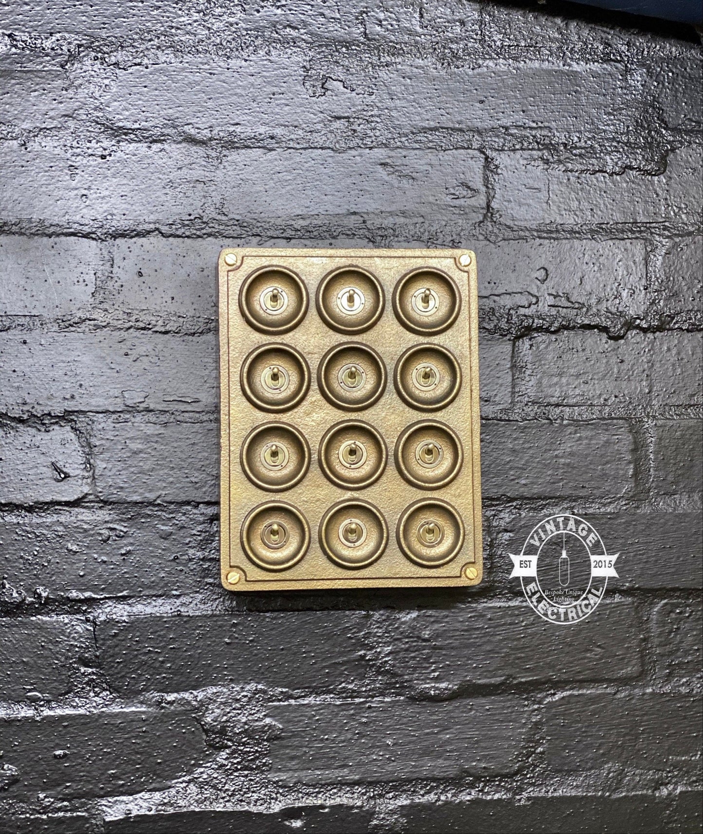 12 Gang 2 Way Bronze Solid Cast Metal Surface Mounting Conduit Light Switch Industrial - BS EN Approved Vintage Crabtree 1950’s Style