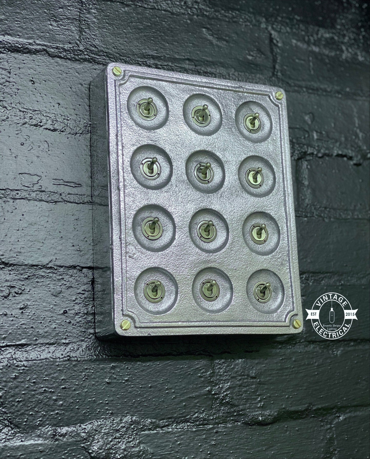 12 Gang 2 Way Solid Cast Metal Surface Mounting Conduit Light Switch Industrial - BS EN Approved Vintage Crabtree 1950’s Style
