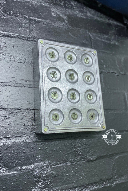 12 Gang 2 Way Solid Cast Metal Surface Mounting Conduit Light Switch Industrial - BS EN Approved Vintage Crabtree 1950’s Style