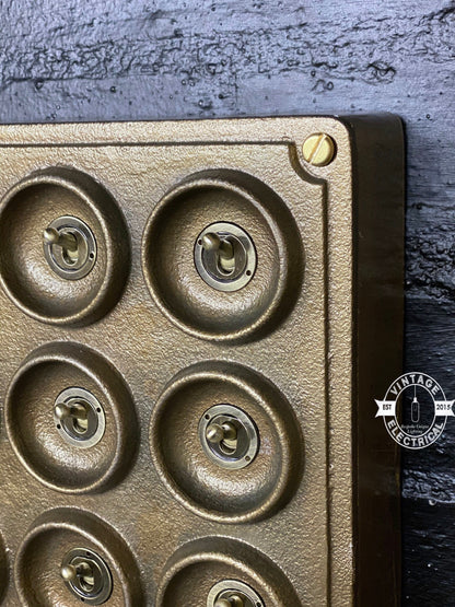 12 Gang 2 Way Bronze Solid Cast Metal Surface Mounting Conduit Light Switch Industrial - BS EN Approved Vintage Crabtree 1950’s Style