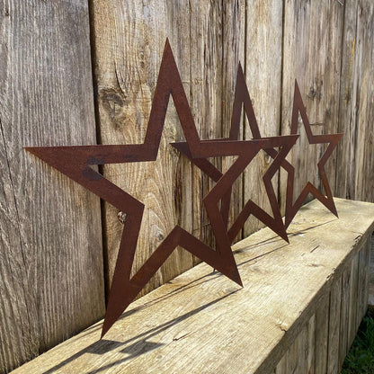 Set of 3 Rusty Metal Stars, Decorations For The Home And Garden.