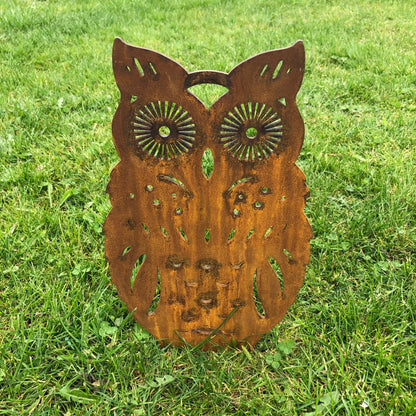 Rusty Metal Standing Owl Garden Ornament