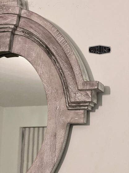 Maxlume ~ Mansard Arched Oval Mirror | Solid Wooden White Washed | Mango Wood | Gift Idea