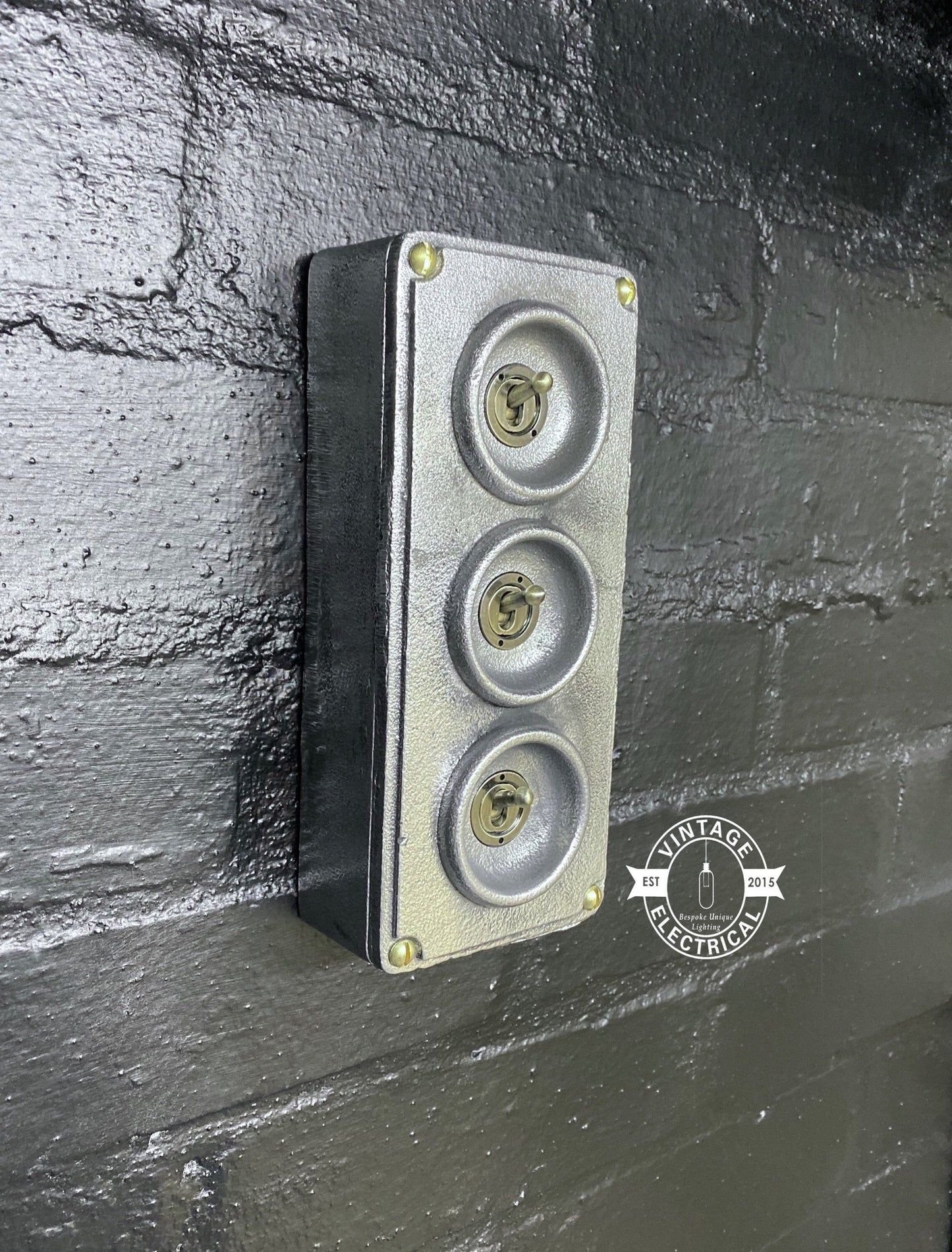 3 Gang 2 Way Solid Cast Metal Surface Mounting Light Switch Industrial 2 Way - BS EN Approved Vintage Crabtree Style