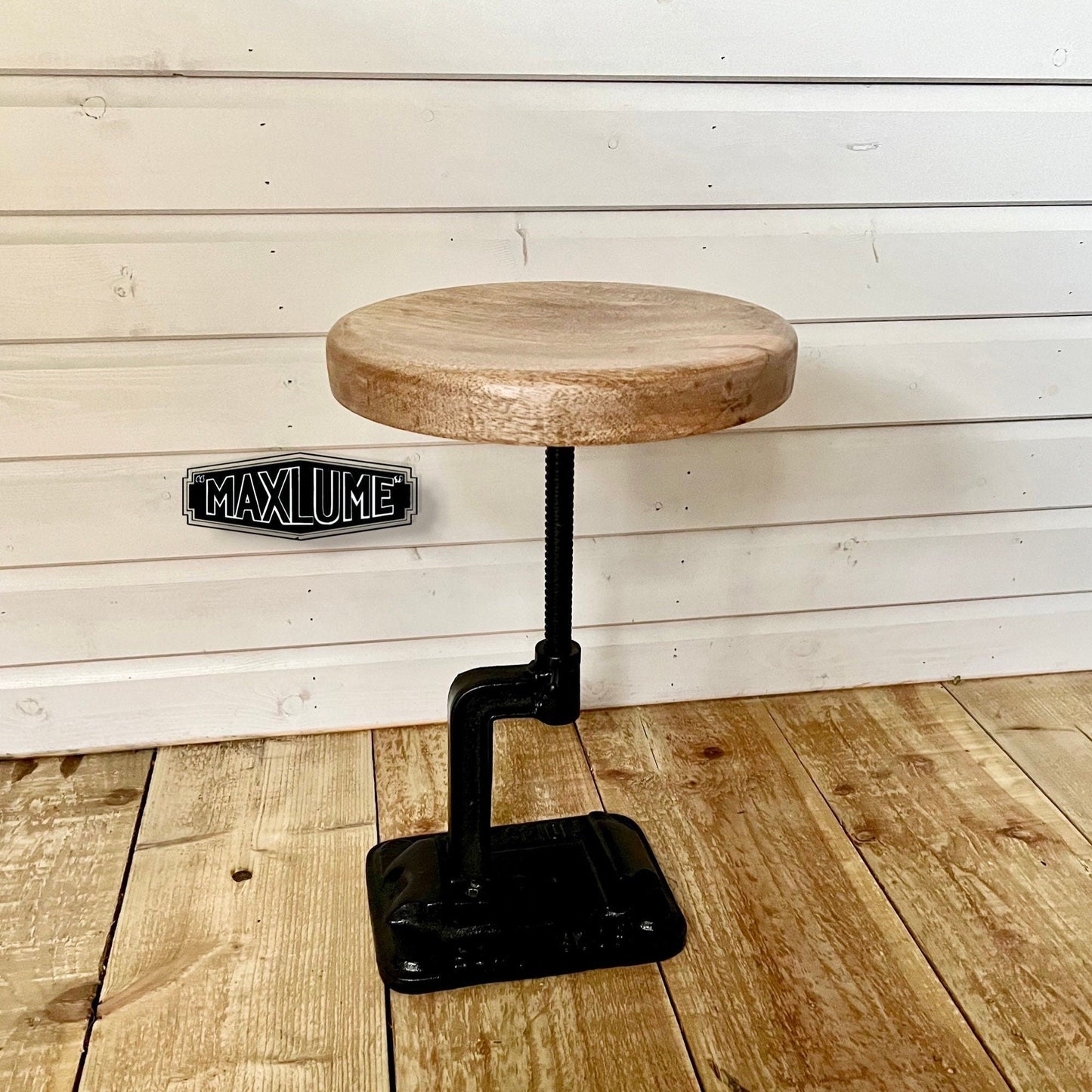 Vice Clamp Industrial Solid Bar Stool Wood or Leather Top