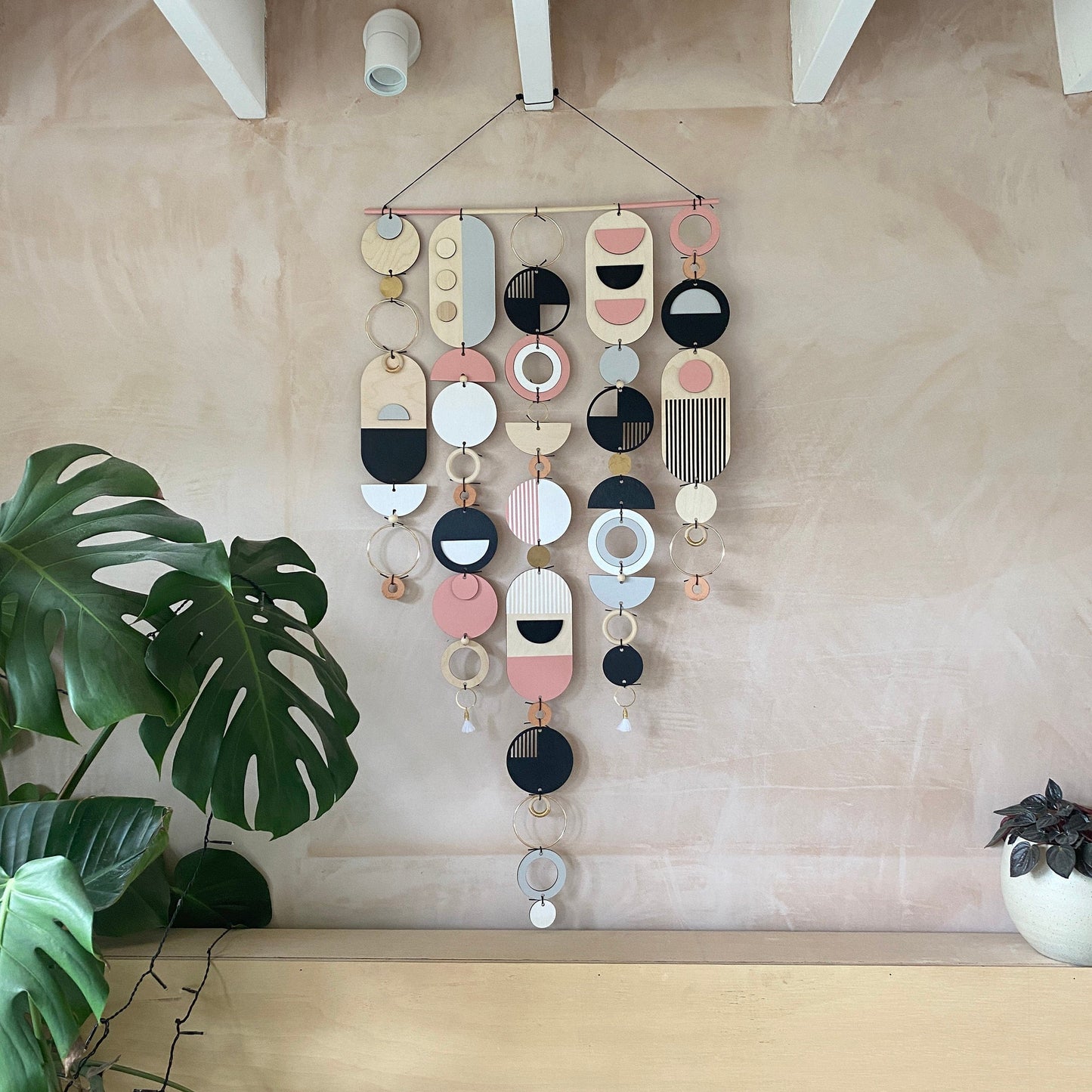 Large Wall Art - Pink Geometric Artwork - Minimal Home Decor - Contemporary Wall Art - Big Grey Wall Tapestry - New Art Deco Black