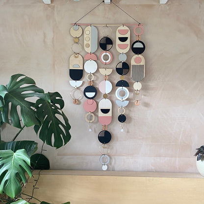 Large Wall Art - Pink Geometric Artwork - Minimal Home Decor - Contemporary Wall Art - Big Grey Wall Tapestry - New Art Deco Black