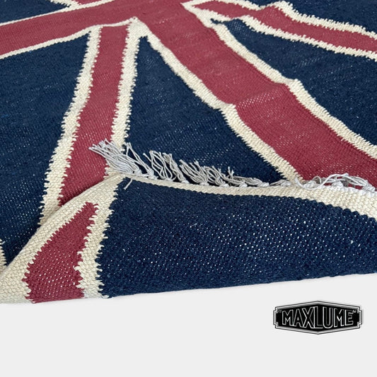 Union Jack Rug Handmade Jute British Flag Design knotted Reversible 5ft x 2.5ft