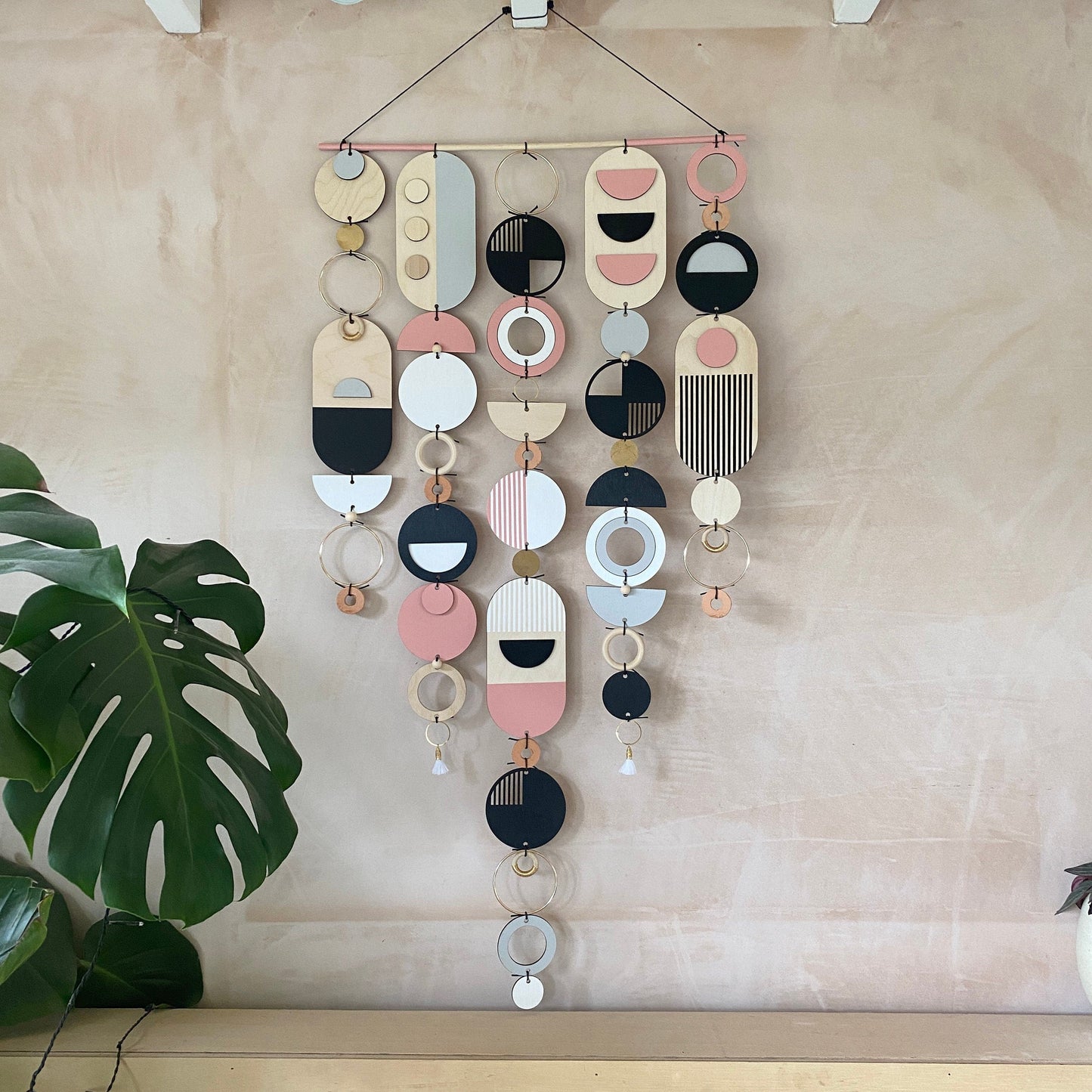 Large Wall Art - Pink Geometric Artwork - Minimal Home Decor - Contemporary Wall Art - Big Grey Wall Tapestry - New Art Deco Black