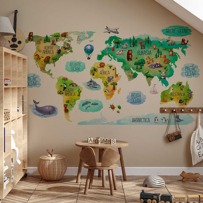 Educational Kids World Map Wall Decal for Nursery