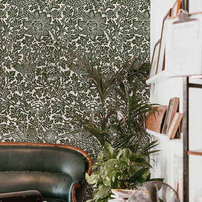 Bird Song Green William Morris Removable Wallpaper | Self-Adhesive | Pasted | Mural | Temporary | Feature Wall Decoration